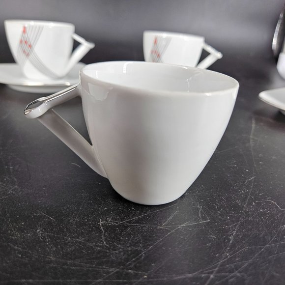 Atelier JM Lasov Delta Pyramid Czech Coffee Tea Mocha Cup Saucer Plate Set of 4 - Picture 5 of 12